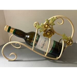 Vintage Enamel Paint Metal French Country Wine Bottle Holder-Cottagecore-Floral